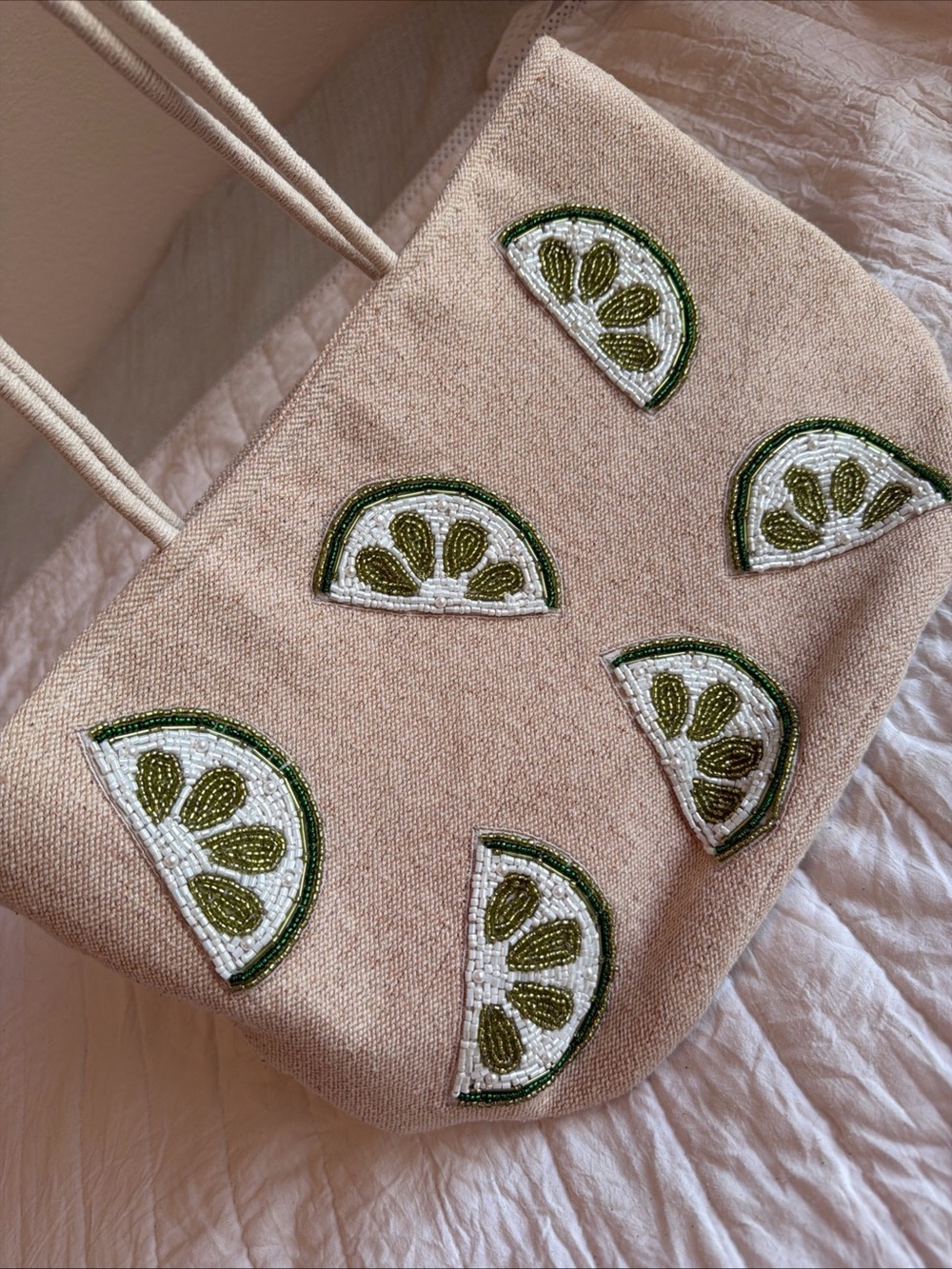 Lime Tote Bag Cotton Beaded Made In India Viral TikTok Beach Summer